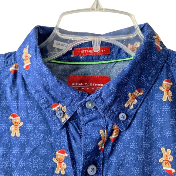 Drill Clothing Co. Large Blue Gingerbread Collared Button Down Long Sleeve Shirt - Picture 6 of 16